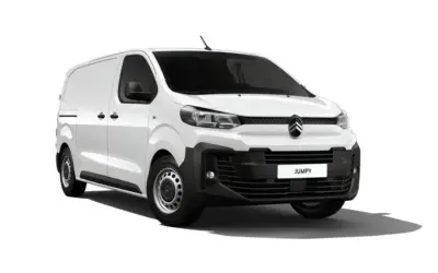 Vit Citroën Jumpy skåpbil, frontvy. Kanske ett problem med den här modellen?