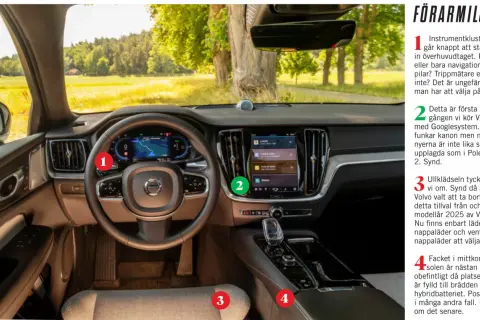Interiörbild på en Volvo V60. Instrumentpanelen visar navigation. Kanske är det därför volvo v60 startar inte?