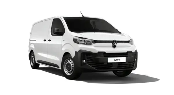 Vit Citroën Jumpy skåpbil, frontvy. Kanske ett problem med den här modellen?