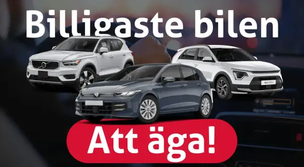 Jämför totalkostnad elbil vs diesel. Tre bilar visas: en Volvo, en VW och en Kia.