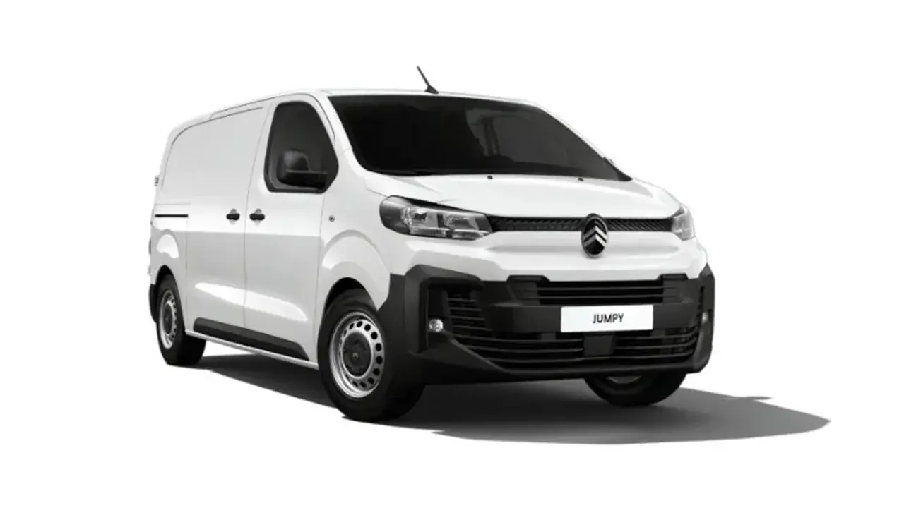 Vit Citroën Jumpy skåpbil, frontvy. Kanske ett problem med den här modellen?