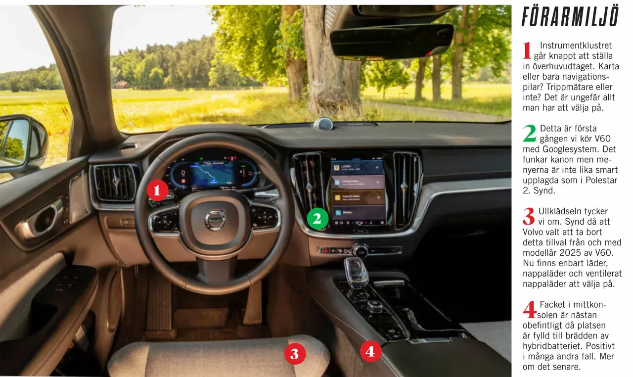 Interiörbild på en Volvo V60. Instrumentpanelen visar navigation. Kanske är det därför volvo v60 startar inte?