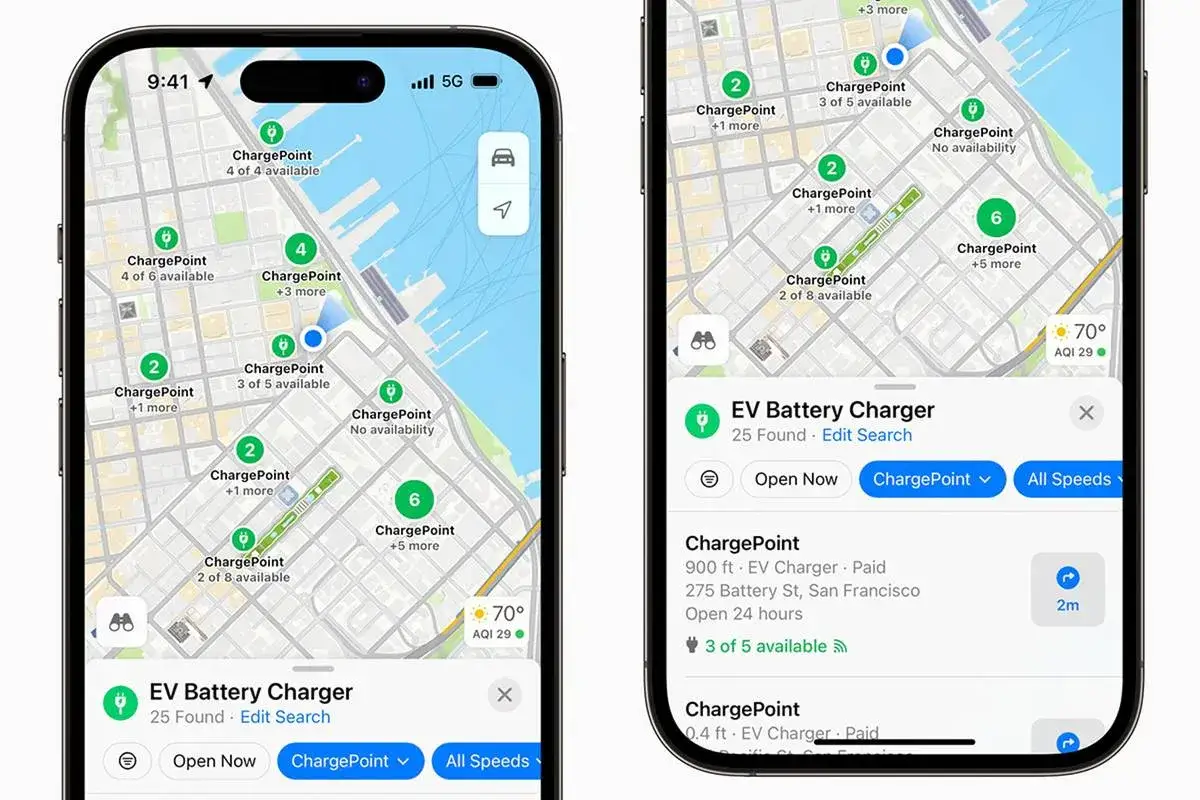 App f&ouml;r att ladda elbil visar laddstationer p&aring; karta. S&ouml;k efter ChargePoint-stationer och se tillg&auml;nglighet.