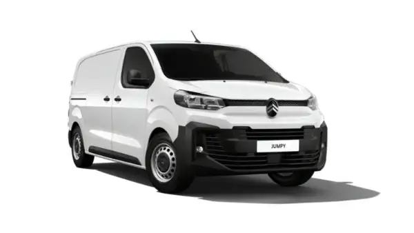 Vit Citroën Jumpy skåpbil, frontvy. Kanske ett problem med den här modellen?