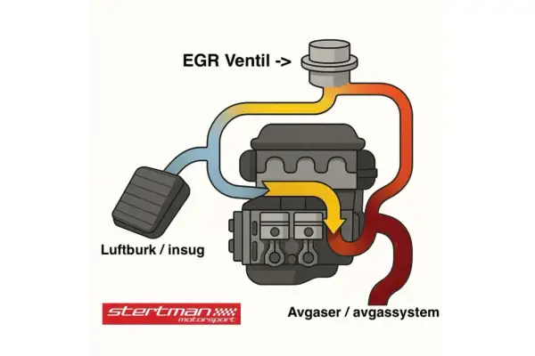 Diagram som visar hur man koppla bort EGR ventil. Luftintag och avgassystem kopplas till motorn.
