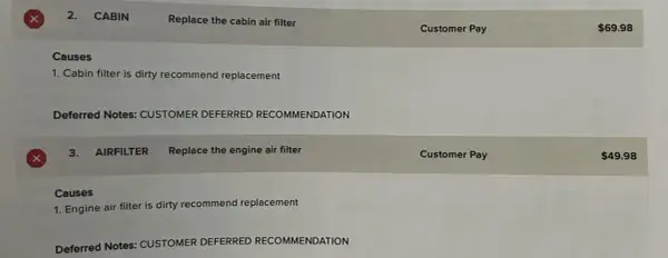 Serviceprotokoll visar rekommendation att byta kupéfilter. Frågan "hur ofta byta kupefilter" besvaras indirekt då det rekommenderas vid smuts.